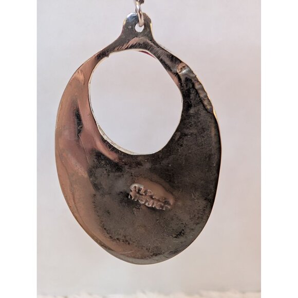 Vintage Alpaca Mexico Red & Silver Oval Drop Earrings M-O-P Inlay & Hook Closure - Picture 4 of 7